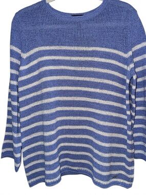 NWT Jones New York Periwinkle Blue and White Striped Crewneck Sweater-Size M